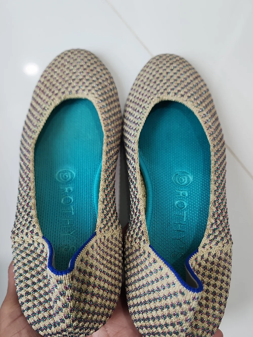 Rothy's Multi Color Metallic Square Toe Ballet Flats
